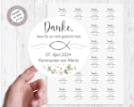 24 personalisiert Sticker Aufkleber Danke Kommunion Taufe Firmung Konfirmation Danke Kranz Eukalyptus Fisch personalisiert von Lüttentüddel® -